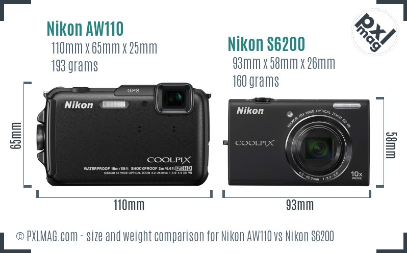Nikon AW110 vs Nikon S6200 size comparison Nikon AW110 vs Nikon S6200 size comparison