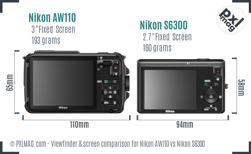 Nikon AW110 vs Nikon S6300 Screen and Viewfinder comparison