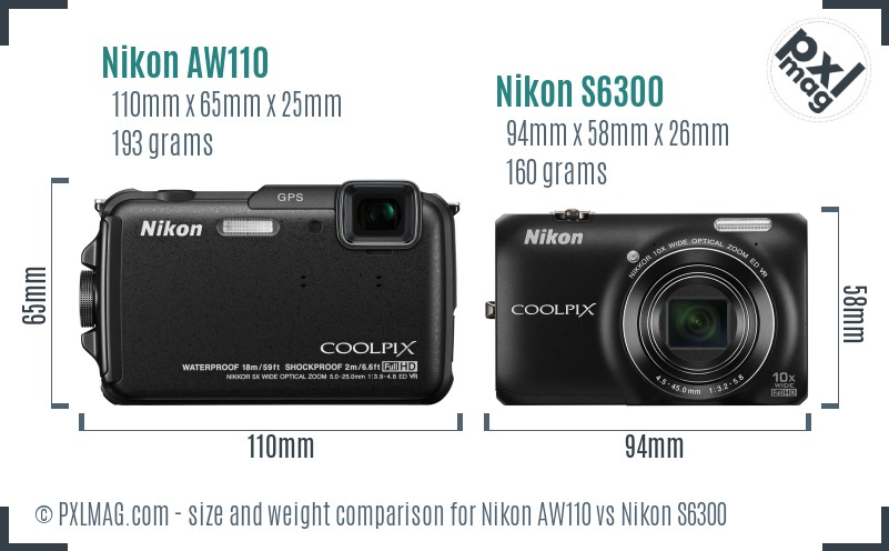 Nikon AW110 vs Nikon S6300 size comparison Nikon AW110 vs Nikon S6300 size comparison