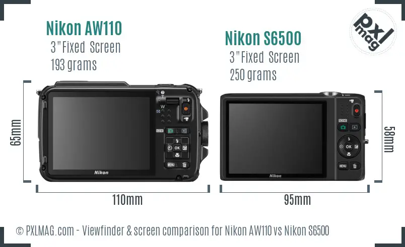 Nikon AW110 vs Nikon S6500 Screen and Viewfinder comparison