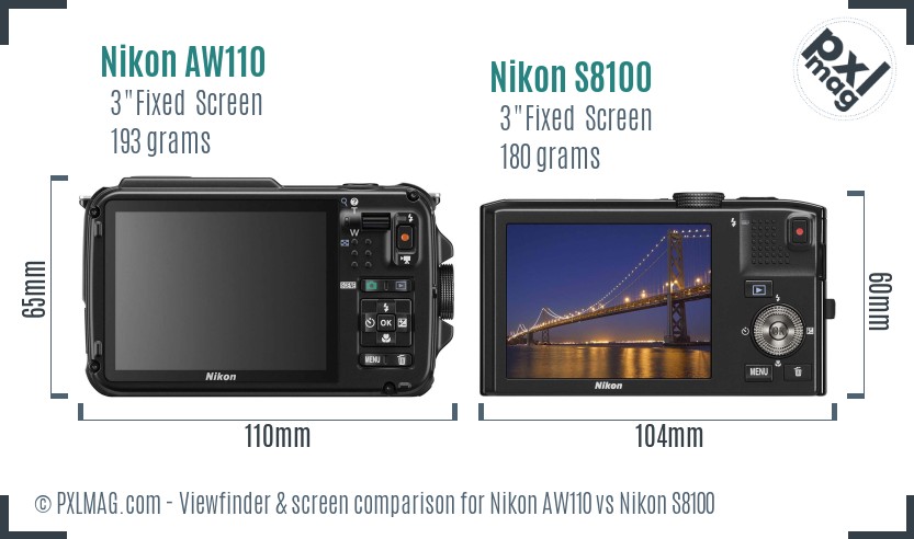 Nikon AW110 vs Nikon S8100 Screen and Viewfinder comparison
