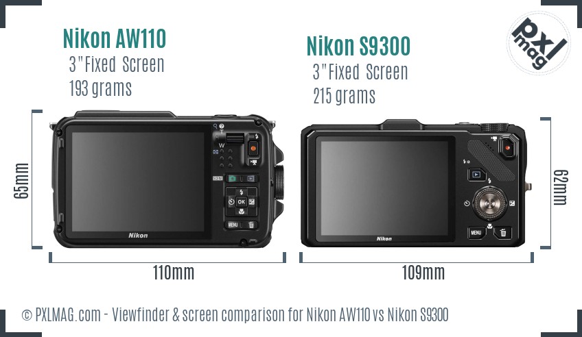 Nikon AW110 vs Nikon S9300 Screen and Viewfinder comparison