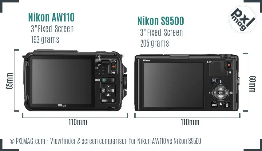 Nikon AW110 vs Nikon S9500 Screen and Viewfinder comparison