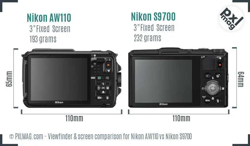 Nikon AW110 vs Nikon S9700 Screen and Viewfinder comparison