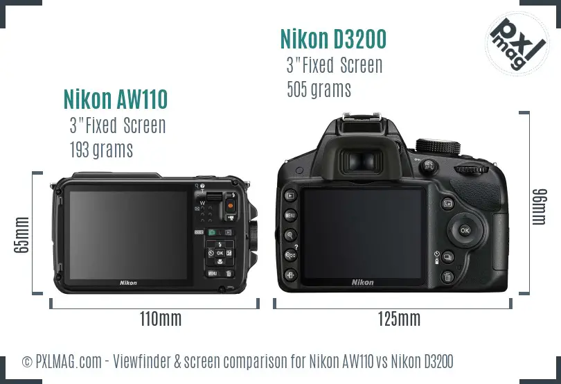 Nikon AW110 vs Nikon D3200 Screen and Viewfinder comparison