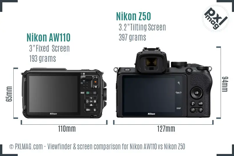 Nikon AW110 vs Nikon Z50 Screen and Viewfinder comparison