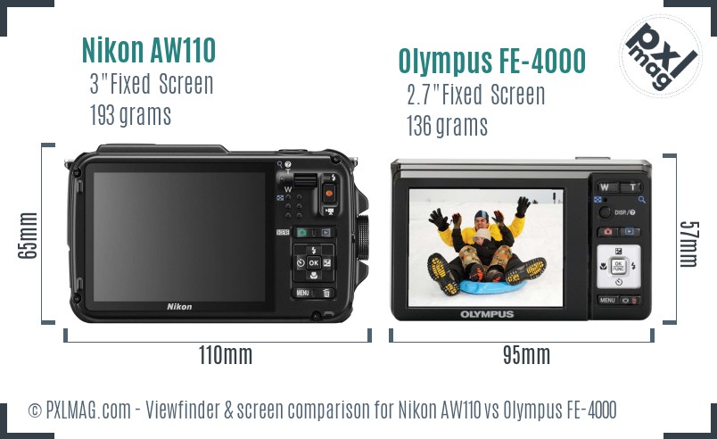 Nikon AW110 vs Olympus FE-4000 Screen and Viewfinder comparison
