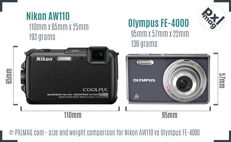 Nikon AW110 vs Olympus FE-4000 size comparison