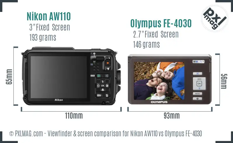 Nikon AW110 vs Olympus FE-4030 Screen and Viewfinder comparison