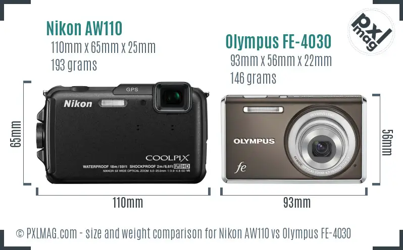Nikon AW110 vs Olympus FE-4030 size comparison