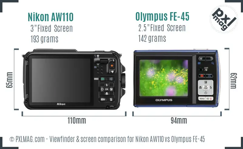 Nikon AW110 vs Olympus FE-45 Screen and Viewfinder comparison