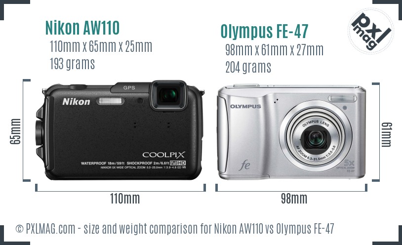 Nikon AW110 vs Olympus FE-47 size comparison Nikon AW110 vs Olympus FE-47 size comparison