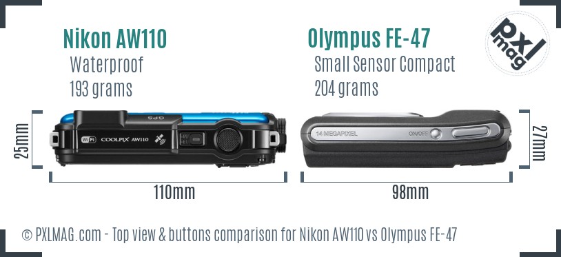 Nikon AW110 vs Olympus FE-47 top view buttons comparison