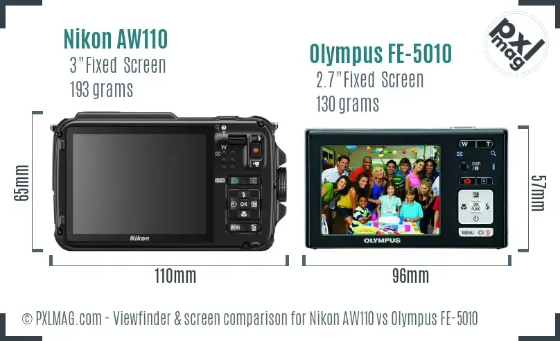 Nikon AW110 vs Olympus FE-5010 Screen and Viewfinder comparison