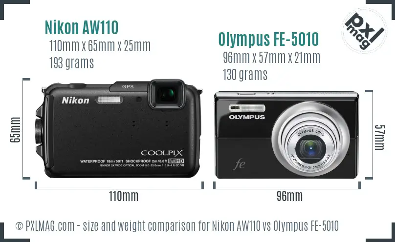 Nikon AW110 vs Olympus FE-5010 size comparison