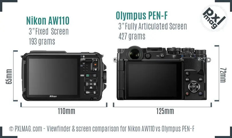 Nikon AW110 vs Olympus PEN-F Screen and Viewfinder comparison