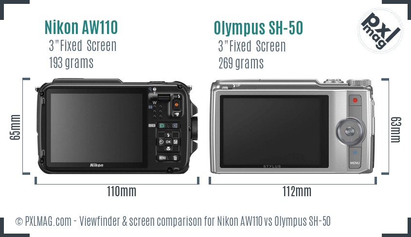 Nikon AW110 vs Olympus SH-50 Screen and Viewfinder comparison