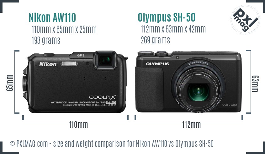 Nikon AW110 vs Olympus SH-50 size comparison