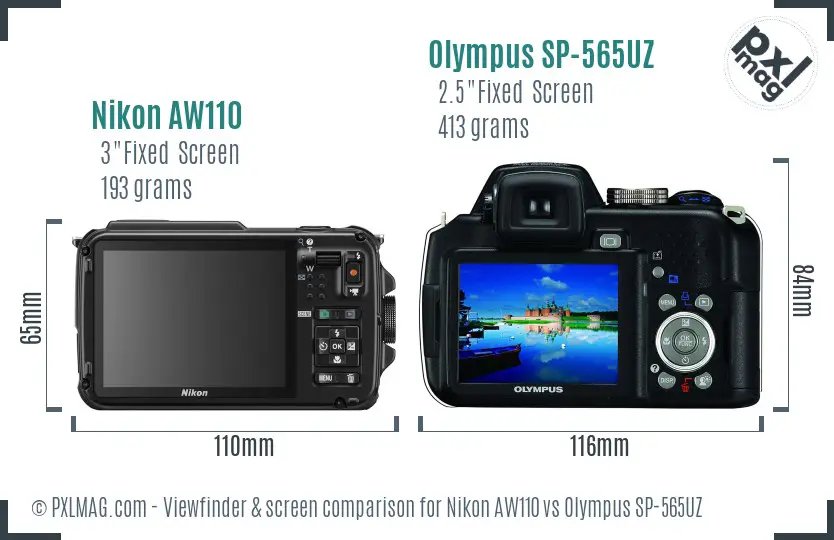 Nikon AW110 vs Olympus SP-565UZ Screen and Viewfinder comparison