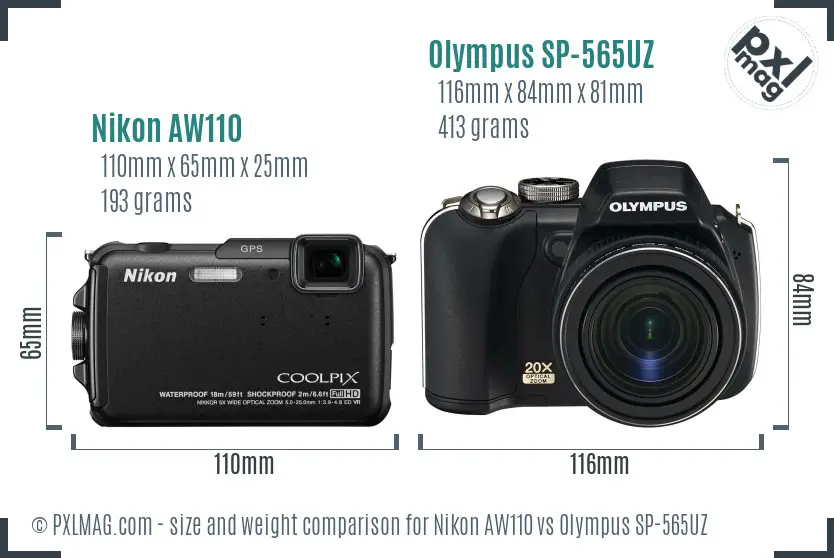 Nikon AW110 vs Olympus SP-565UZ size comparison