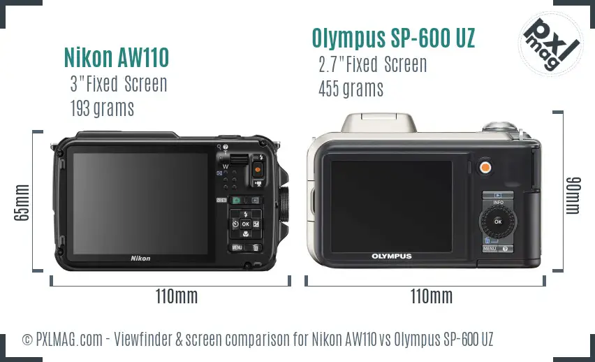 Nikon AW110 vs Olympus SP-600 UZ Screen and Viewfinder comparison