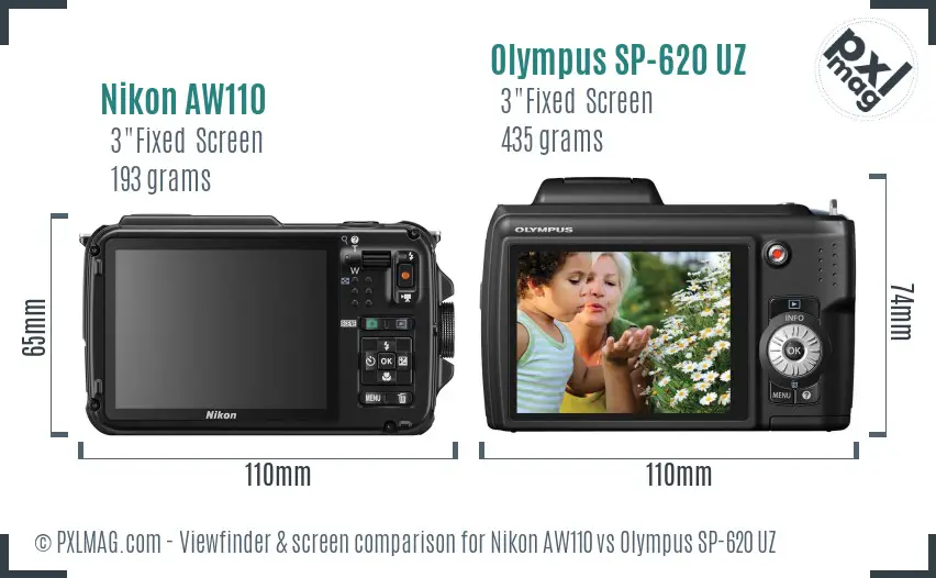Nikon AW110 vs Olympus SP-620 UZ Screen and Viewfinder comparison