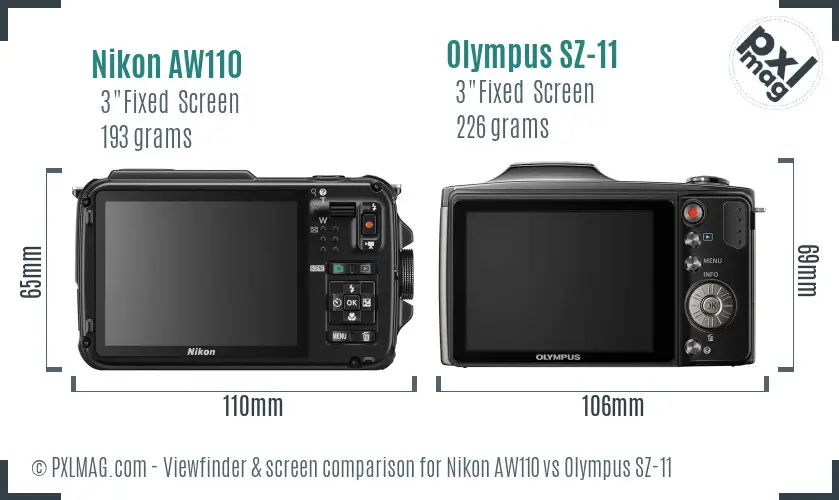 Nikon AW110 vs Olympus SZ-11 Screen and Viewfinder comparison