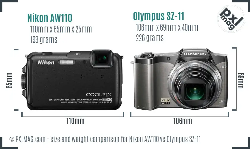 Nikon AW110 vs Olympus SZ-11 size comparison