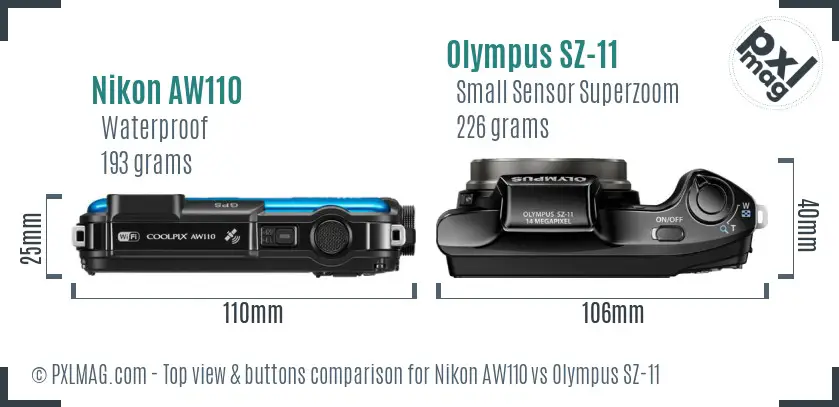 Nikon AW110 vs Olympus SZ-11 top view buttons comparison