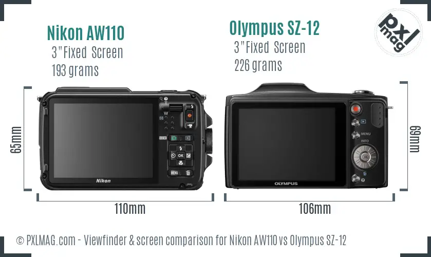 Nikon AW110 vs Olympus SZ-12 Screen and Viewfinder comparison