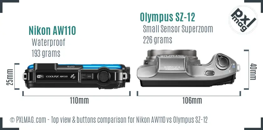 Nikon AW110 vs Olympus SZ-12 top view buttons comparison