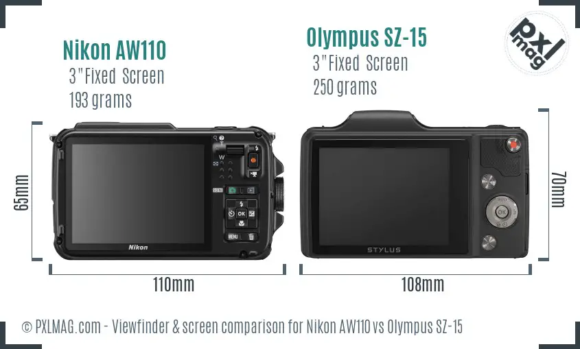Nikon AW110 vs Olympus SZ-15 Screen and Viewfinder comparison