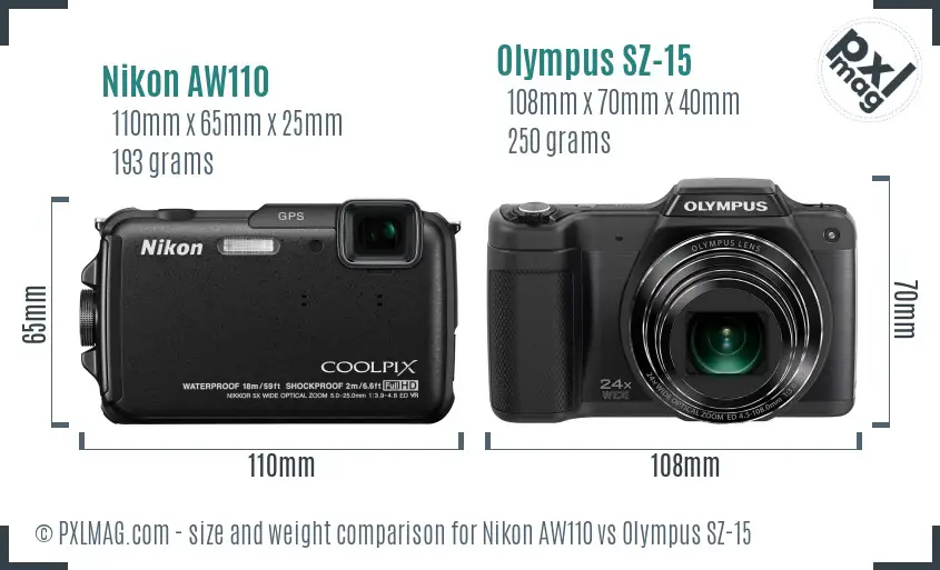 Nikon AW110 vs Olympus SZ-15 size comparison Nikon AW110 vs Olympus SZ-15 size comparison