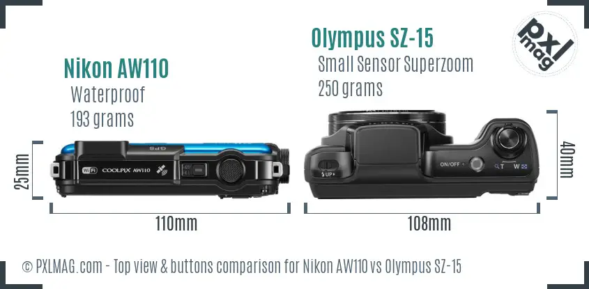 Nikon AW110 vs Olympus SZ-15 top view buttons comparison