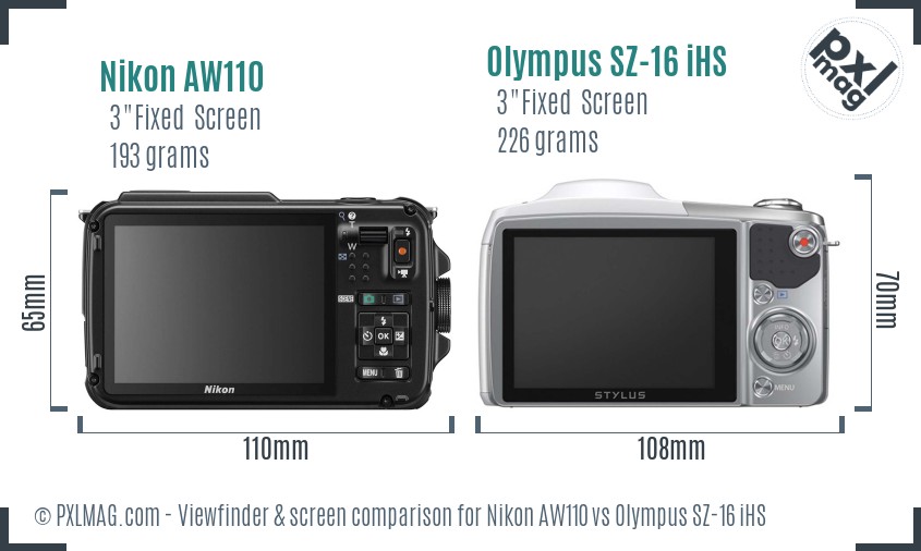 Nikon AW110 vs Olympus SZ-16 iHS Screen and Viewfinder comparison