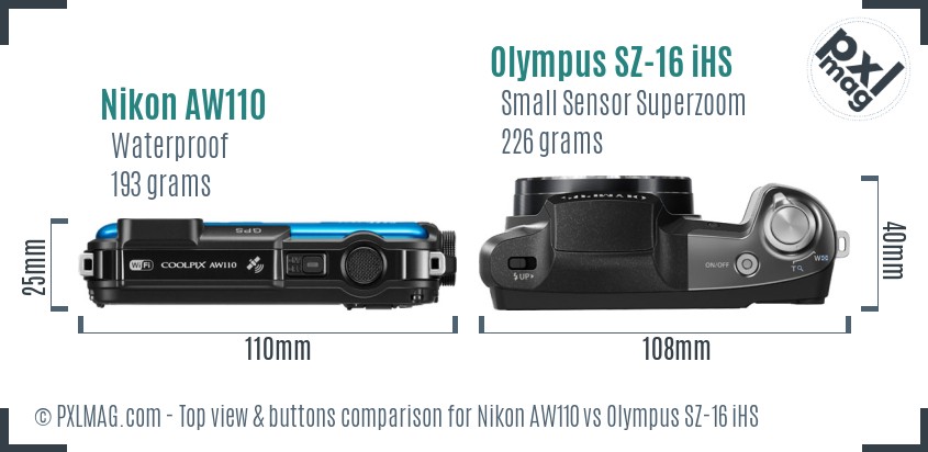 Nikon AW110 vs Olympus SZ-16 iHS top view buttons comparison