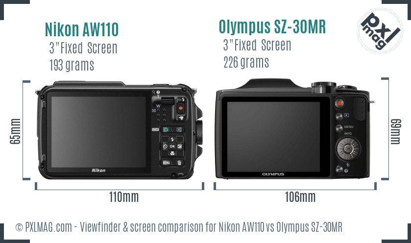 Nikon AW110 vs Olympus SZ-30MR Screen and Viewfinder comparison