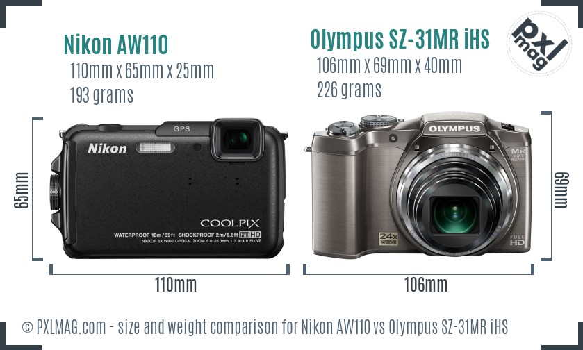 Nikon AW110 vs Olympus SZ-31MR iHS size comparison Nikon AW110 vs Olympus SZ-31MR iHS size comparison