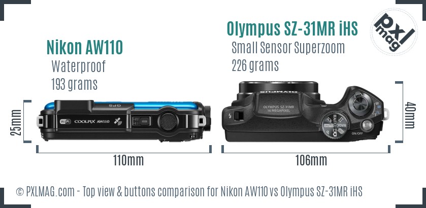 Nikon AW110 vs Olympus SZ-31MR iHS top view buttons comparison