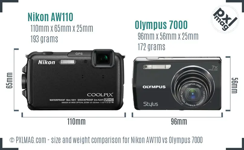 Nikon AW110 vs Olympus 7000 size comparison Nikon AW110 vs Olympus 7000 size comparison