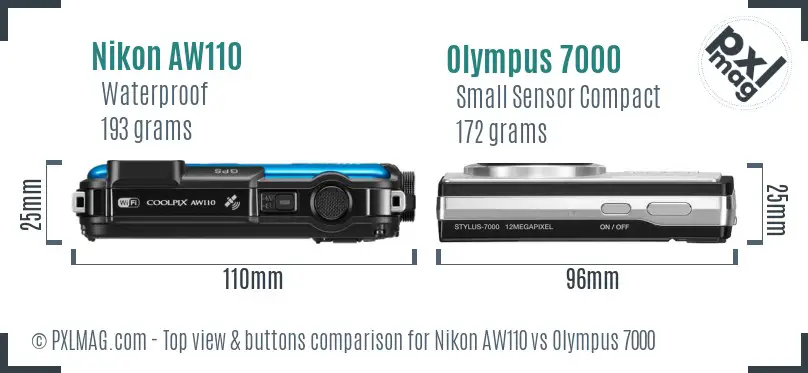 Nikon AW110 vs Olympus 7000 top view buttons comparison Nikon AW110 vs Olympus 7000 top view buttons comparison