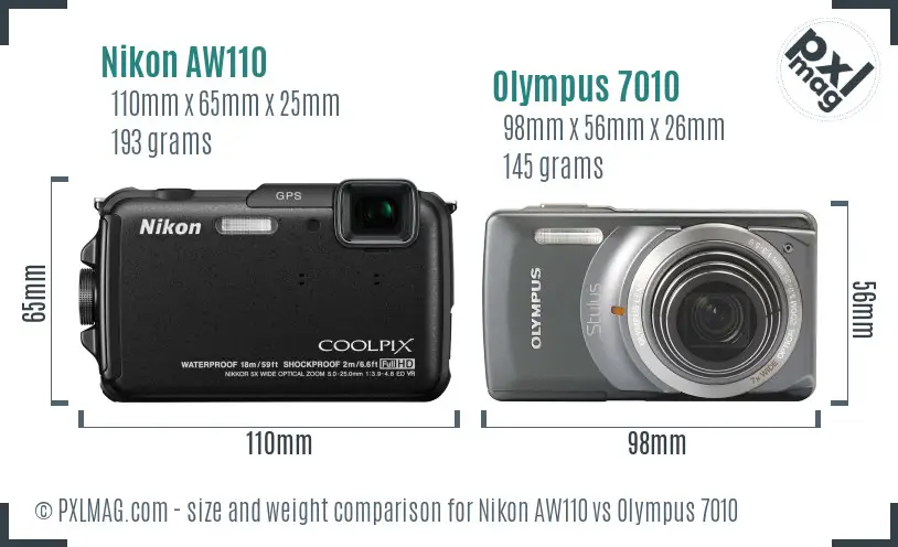 Nikon AW110 vs Olympus 7010 size comparison