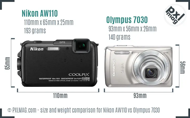Nikon AW110 vs Olympus 7030 size comparison