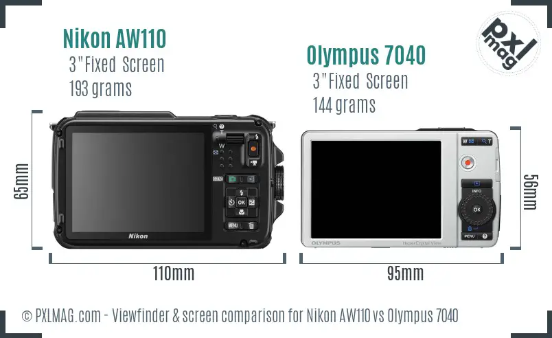 Nikon AW110 vs Olympus 7040 Screen and Viewfinder comparison