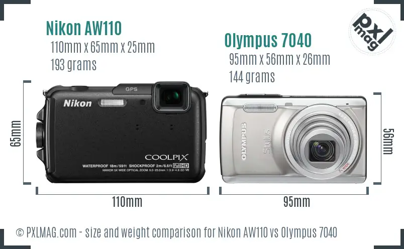 Nikon AW110 vs Olympus 7040 size comparison