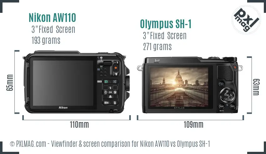 Nikon AW110 vs Olympus SH-1 Screen and Viewfinder comparison