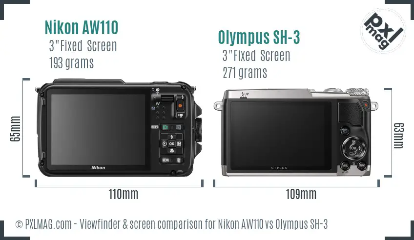 Nikon AW110 vs Olympus SH-3 Screen and Viewfinder comparison