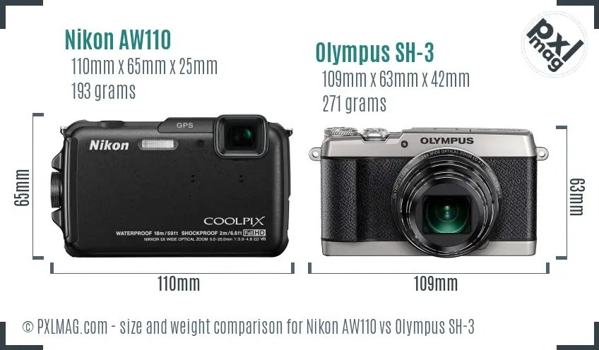 Nikon AW110 vs Olympus SH-3 size comparison