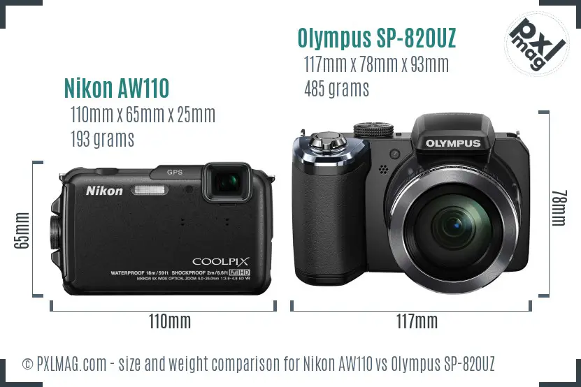 Nikon AW110 vs Olympus SP-820UZ size comparison
