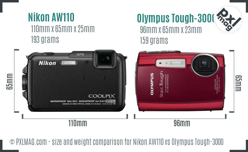 Nikon AW110 vs Olympus Tough-3000 size comparison Nikon AW110 vs Olympus Tough-3000 size comparison